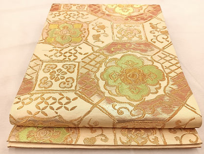 平和屋着物◎六通柄袋帯　蜀江花文　金糸　正絹　逸品　BAAU9519yc