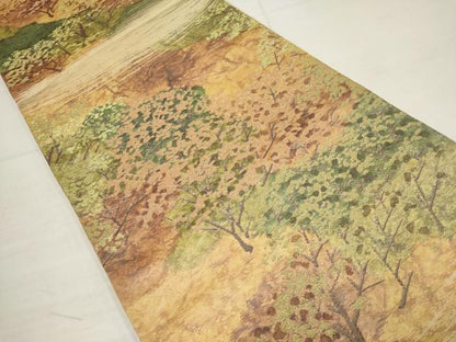 平和屋着物◎六通柄袋帯　樹林文　金糸　正絹　逸品　AABB4563wj