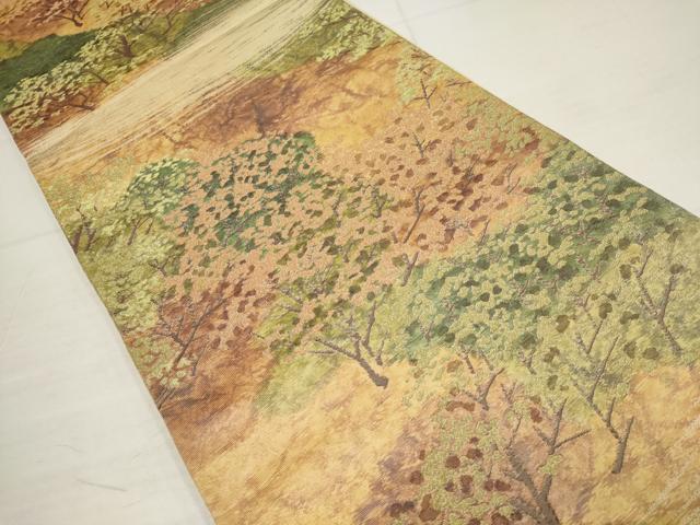 平和屋着物◎六通柄袋帯　樹林文　金糸　正絹　逸品　AABB4563wj