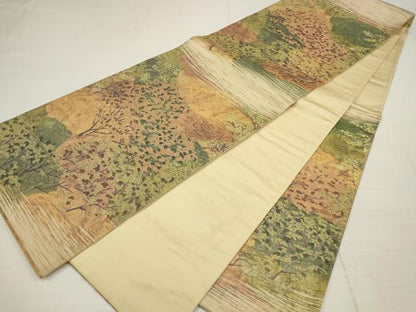 平和屋着物◎六通柄袋帯　樹林文　金糸　正絹　逸品　AABB4563wj