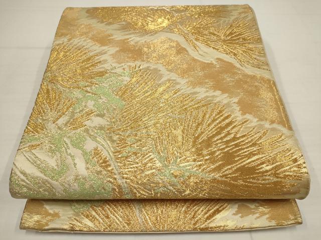 平和屋着物◎六通柄袋帯　松　金糸　正絹　逸品　AABB4562wj