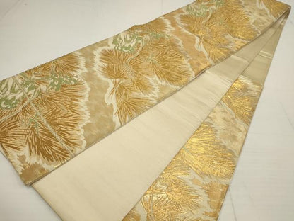 平和屋着物◎六通柄袋帯　松　金糸　正絹　逸品　AABB4562wj