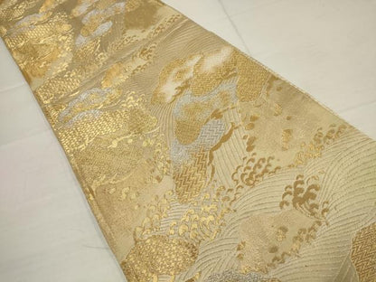 平和屋着物◎六通柄袋帯 立波松文 金銀糸 正絹 逸品 AABB4597wj