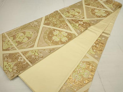 平和屋着物◎六通柄袋帯　切嵌吉祥花文　金糸　正絹　逸品　AABB4613wj