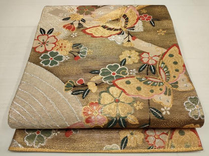 平和屋着物◎六通柄袋帯 花蝶文 金銀糸 正絹 逸品 AABB4611wj