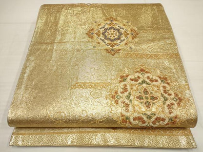 平和屋着物◎六通柄袋帯　吉祥花文　金糸　正絹　逸品　AABB4612wj