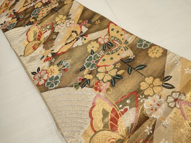 平和屋着物◎六通柄袋帯 花蝶文 金銀糸 正絹 逸品 AABB4611wj