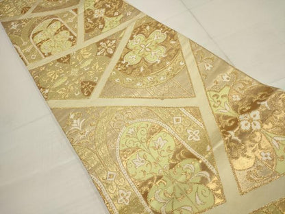 平和屋着物◎六通柄袋帯　切嵌吉祥花文　金糸　正絹　逸品　AABB4613wj