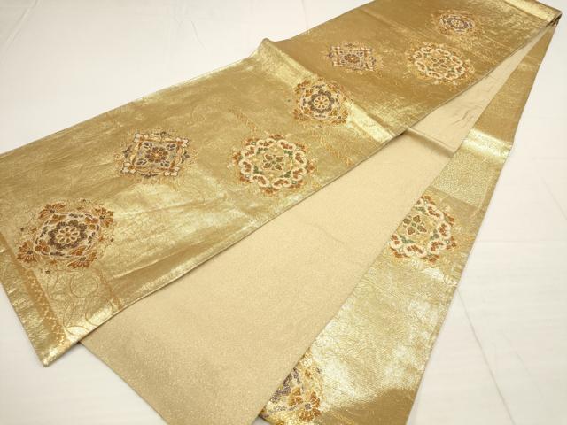 平和屋着物◎六通柄袋帯　吉祥花文　金糸　正絹　逸品　AABB4612wj