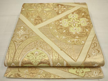 平和屋着物◎六通柄袋帯　切嵌吉祥花文　金糸　正絹　逸品　AABB4613wj