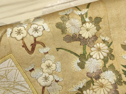 平和屋着物▼太鼓柄袋帯　刺繍　草花文　金銀彩　正絹　逸品　AABB4618wj