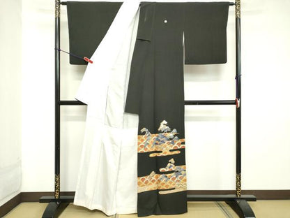 平和屋着物■豪華黒留袖　刺繍　浜松文　金彩　正絹　逸品　DAAX5412cd