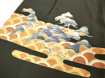 平和屋着物■豪華黒留袖　刺繍　浜松文　金彩　正絹　逸品　DAAX5412cd