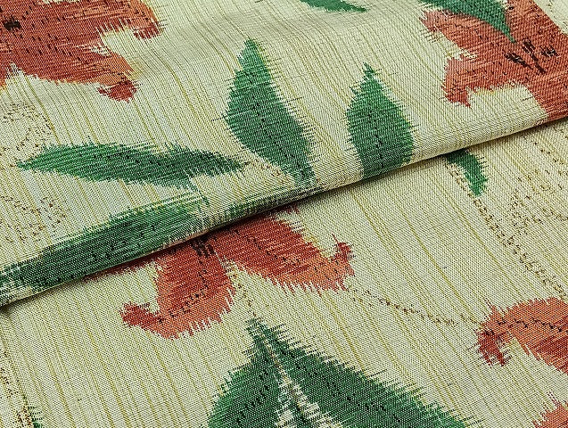 平和屋着物▽上質な紬 単衣 草花文 正絹 逸品 AABB5221jh