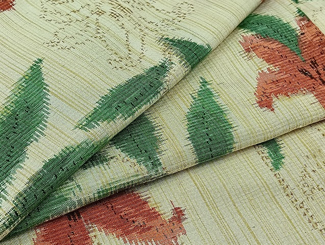 平和屋着物▽上質な紬 単衣 草花文 正絹 逸品 AABB5221jh
