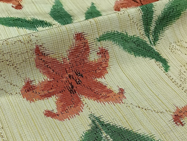 平和屋着物▽上質な紬 単衣 草花文 正絹 逸品 AABB5221jh
