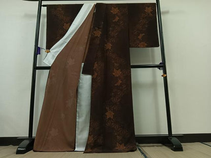 平和屋着物▽上質な小紋 単衣 舞葉文 ロング丈 正絹 逸品 AABB5228jh