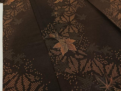 平和屋着物▽上質な小紋 単衣 舞葉文 ロング丈 正絹 逸品 AABB5228jh