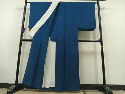 平和屋着物▽上質な色無地 単衣 紗綾形地紋 紺瑠璃色 正絹 逸品 AABB5239jh