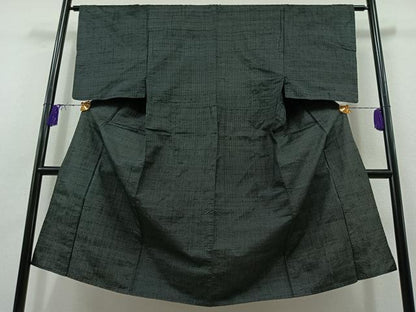 平和屋着物▽男性 紬 単衣 縞 黒地 正絹 逸品 AABB5236jh