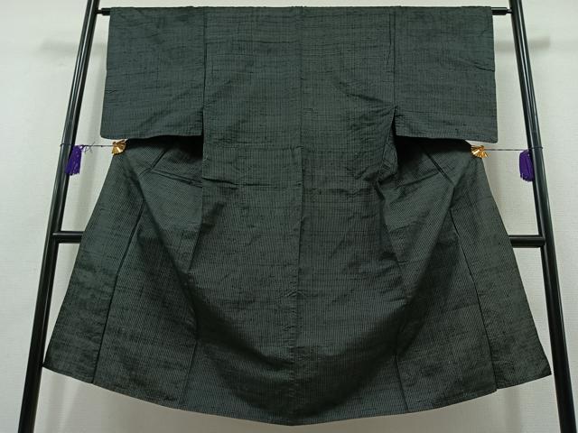 平和屋着物▽男性 紬 単衣 縞 黒地 正絹 逸品 AABB5236jh