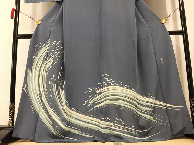 平和屋着物●東京手描友禅　塩澤照彦　訪問着　流水文　正絹　逸品　AABB5148ph
