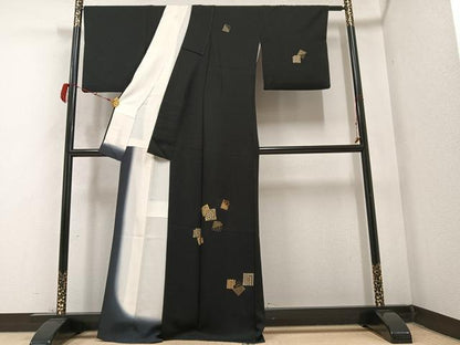 平和屋着物●訪問着 駒刺繍 竹屋町刺繍 源氏香 黒地 金彩 正絹 逸品 AABB6243ph