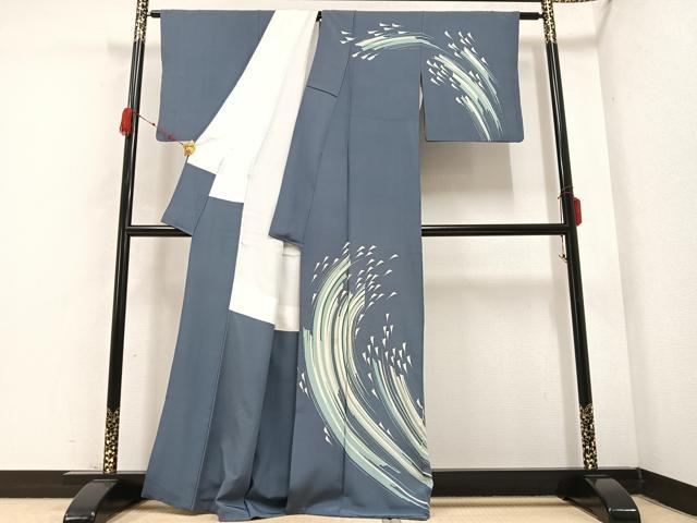 平和屋着物●東京手描友禅　塩澤照彦　訪問着　流水文　正絹　逸品　AABB5148ph