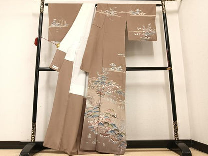 平和屋着物●訪問着　友禅　作家物　藤林　松竹梅人物風景文　暈し染め　やまと誂製　正絹　逸品　AABB6244ph