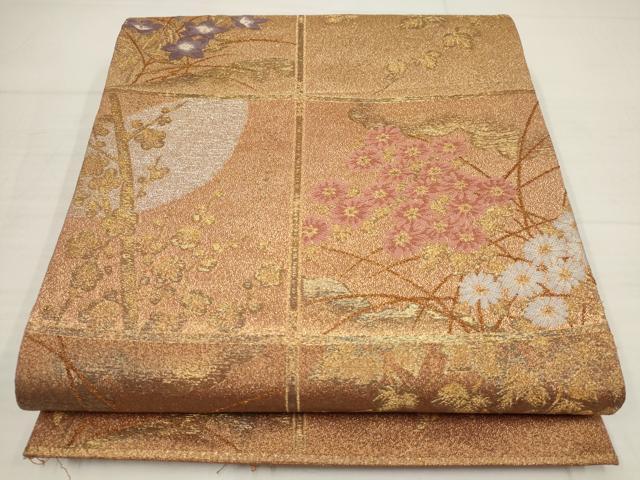 平和屋着物▼六通柄袋帯　色紙枝花文　金銀糸　正絹　逸品　AABB4668wj