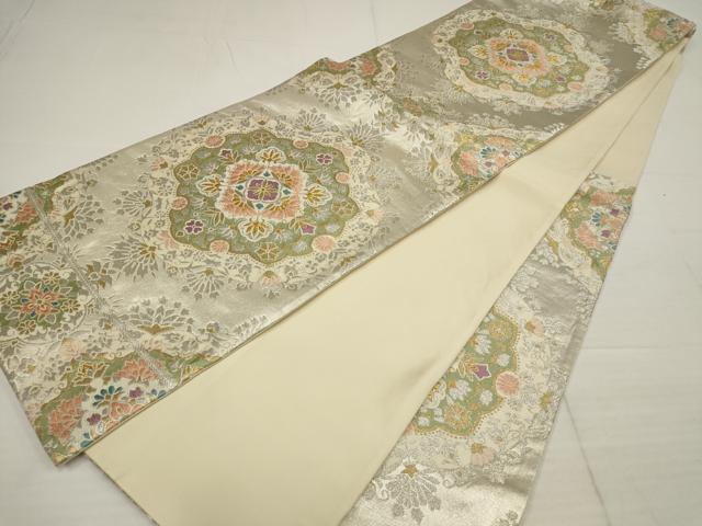 平和屋着物▼六通柄袋帯 唐織 吉祥花文 金銀糸 正絹 逸品 AABB4683wj