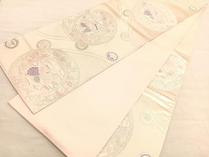 平和屋着物◎六通柄袋帯　唐織　鴛鴦遊映　銀糸　正絹　逸品　BAAV3405hv