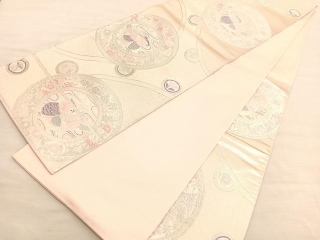 平和屋着物◎六通柄袋帯　唐織　鴛鴦遊映　銀糸　正絹　逸品　BAAV3405hv