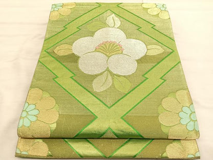 平和屋着物◎六通柄袋帯　唐織　松皮菱梅文　金銀糸　正絹　逸品　BAAV3390hv