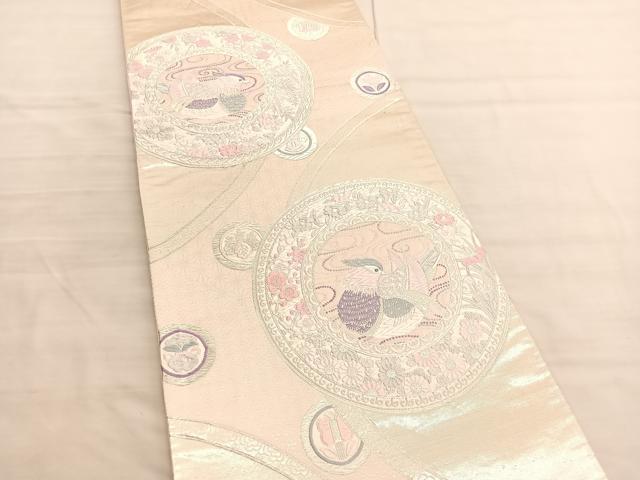 平和屋着物◎六通柄袋帯　唐織　鴛鴦遊映　銀糸　正絹　逸品　BAAV3405hv