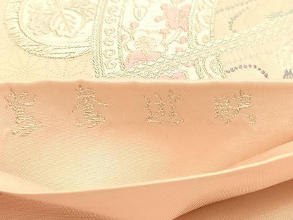 平和屋着物◎六通柄袋帯　唐織　鴛鴦遊映　銀糸　正絹　逸品　BAAV3405hv
