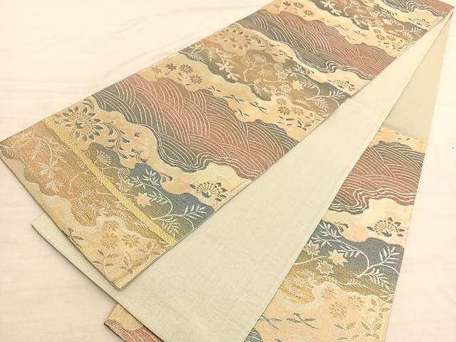 平和屋着物◎六通柄袋帯　立波花文　金銀糸　正絹　逸品　BAAV3461hv