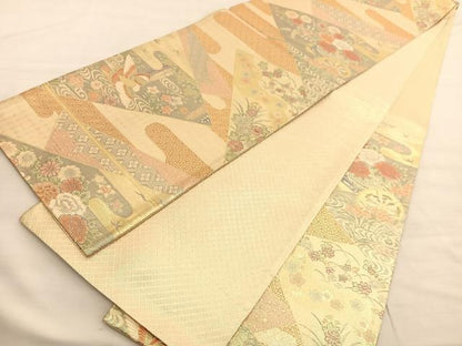 平和屋着物◎宝珠本佐賀錦 六通柄袋帯 九百錦 花車文 金糸 正絹 逸品 BAAV3465hv