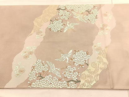 平和屋着物◎太鼓柄袋帯 唐織 白鷺 流水風景文 金糸 正絹 逸品 BAAV3456hv
