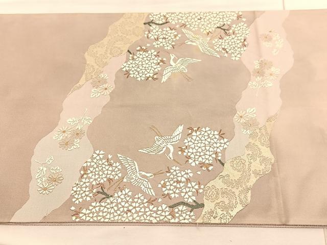 平和屋着物◎太鼓柄袋帯 唐織 白鷺 流水風景文 金糸 正絹 逸品 BAAV3456hv