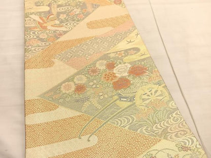 平和屋着物◎宝珠本佐賀錦 六通柄袋帯 九百錦 花車文 金糸 正絹 逸品 BAAV3465hv