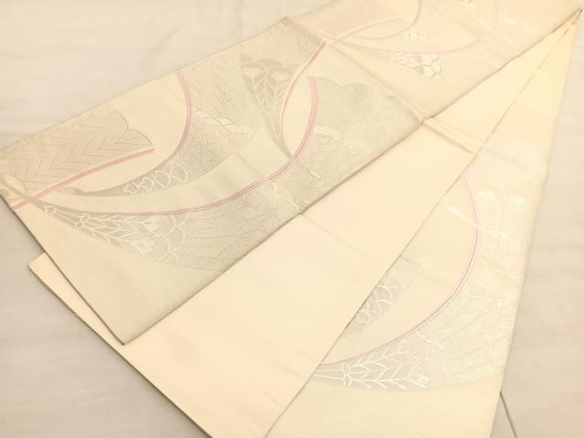 平和屋着物◎六通柄袋帯　唐織　孔雀　銀糸　正絹　逸品　BAAV3557hv