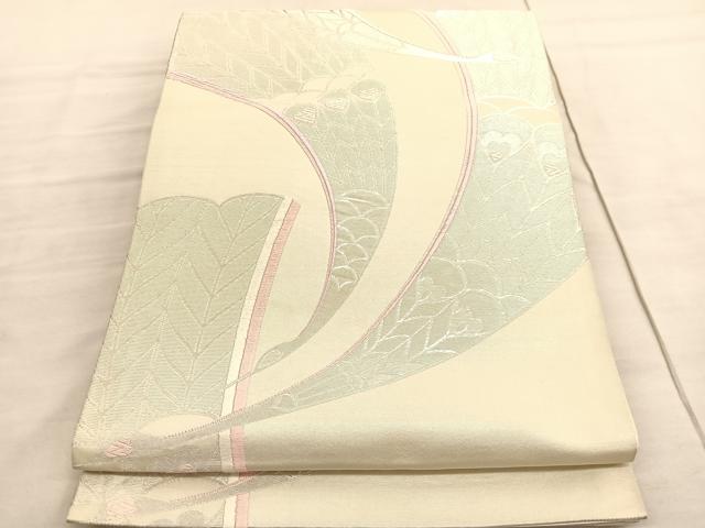 平和屋着物◎六通柄袋帯　唐織　孔雀　銀糸　正絹　逸品　BAAV3557hv