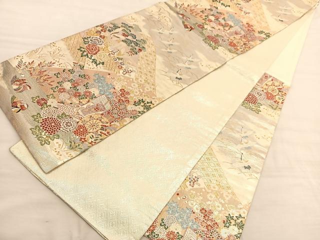 平和屋着物◎佐賀錦　六通柄袋帯　唐織　重山飛鶴松竹梅　金銀糸　正絹　逸品　BAAV3582hv