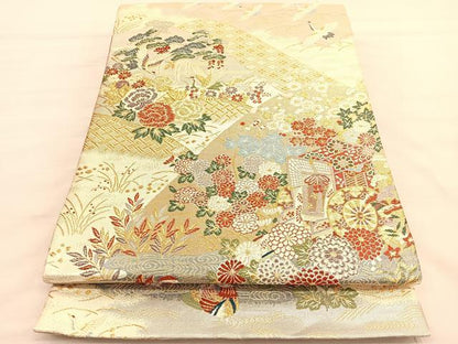 平和屋着物◎佐賀錦　六通柄袋帯　唐織　重山飛鶴松竹梅　金銀糸　正絹　逸品　BAAV3582hv