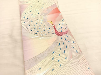 平和屋着物◎六通柄袋帯 唐織 孔雀 金銀糸 正絹 逸品 BAAV3640hv
