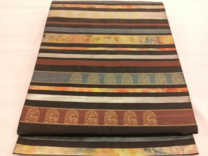 平和屋着物◎六通柄袋帯 花兎 金銀糸 正絹 逸品 BAAV3637hv