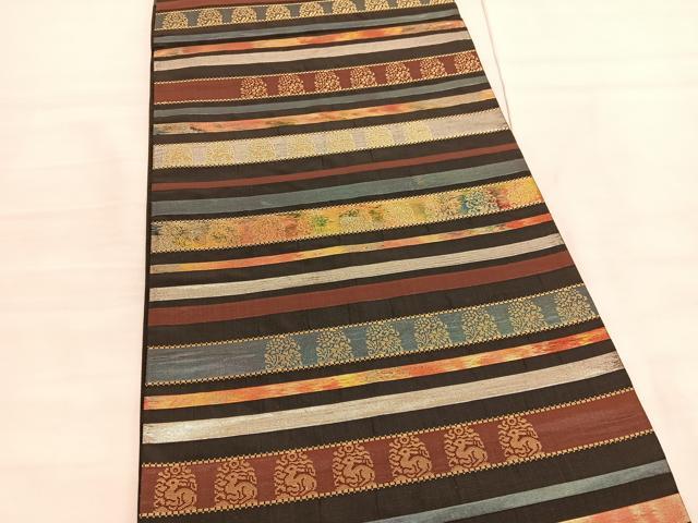 平和屋着物◎六通柄袋帯 花兎 金銀糸 正絹 逸品 BAAV3637hv
