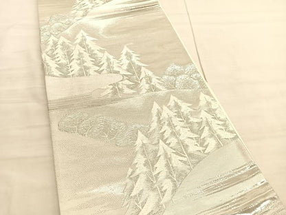 平和屋着物◎六通柄袋帯　樹林文　プラチナ箔　正絹　逸品　BAAV3700hv