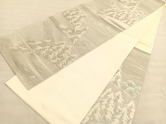 平和屋着物◎六通柄袋帯　樹林文　プラチナ箔　正絹　逸品　BAAV3700hv